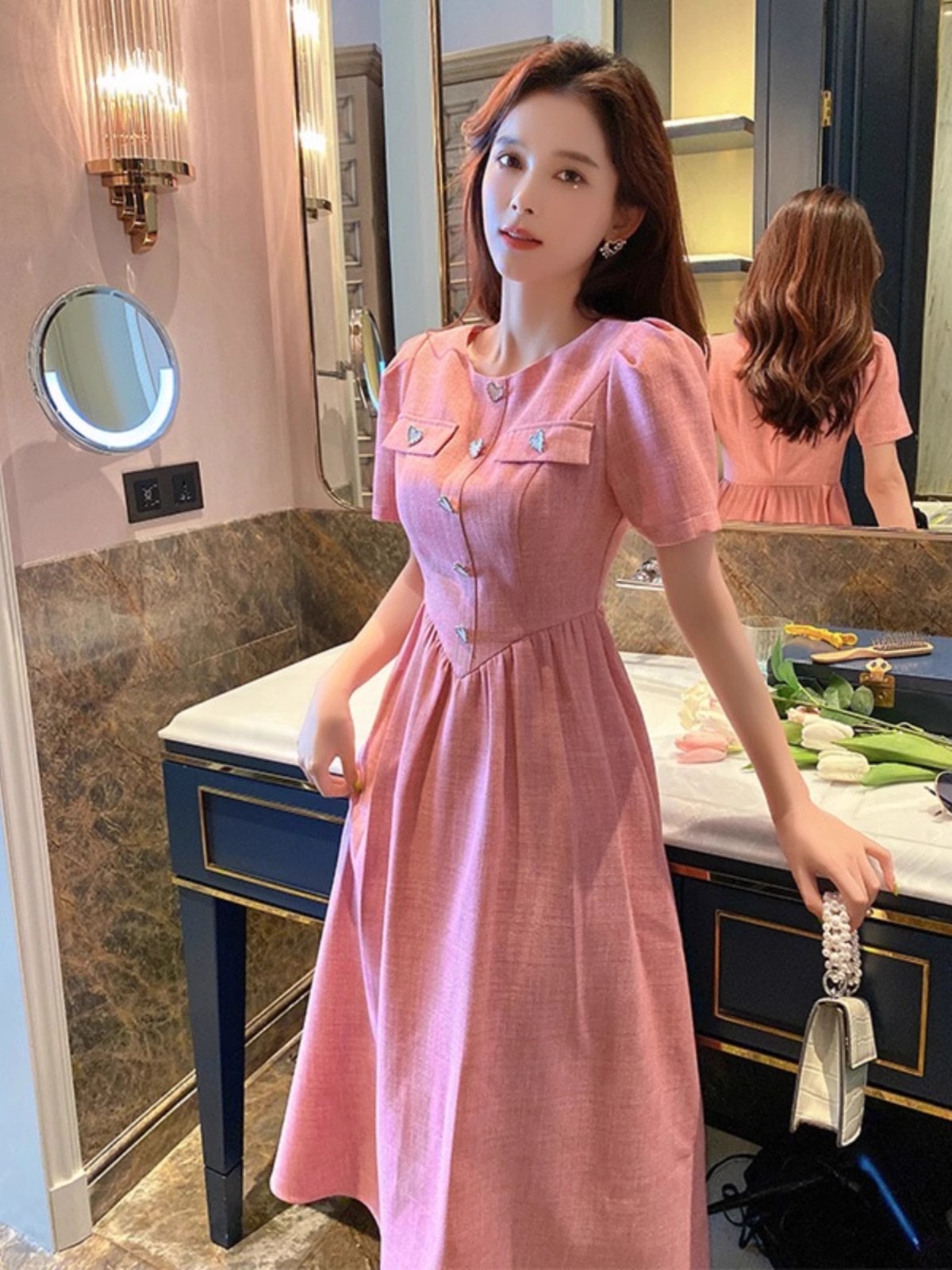 小個子蕾絲連衣裙2024新款夏季法式小香風氣質鏤空超仙女收腰裙子