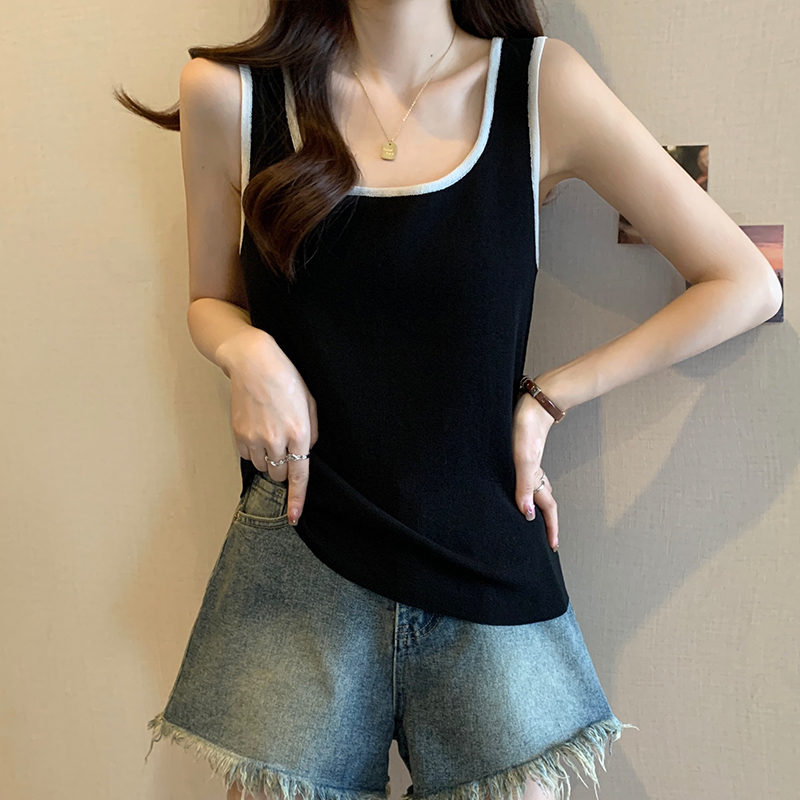實拍大碼女裝2024春夏新款設計感外套內搭吊帶背心無袖針織衫上衣