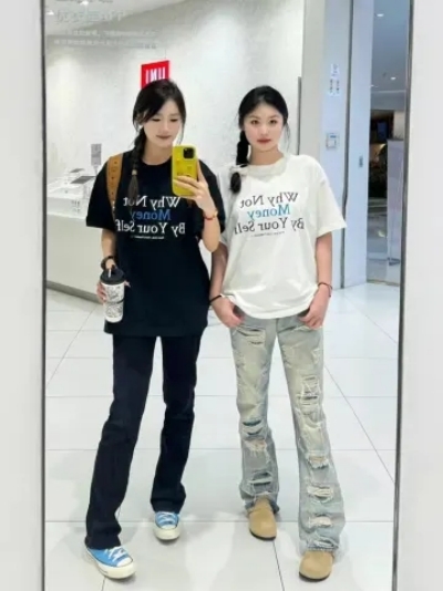 純棉美式復古白色短袖t恤女夏季2024新款oversize設計感小眾上衣