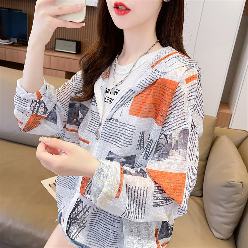 實拍#冰絲空調衫薄款中長款寬鬆開衫拉鏈防曬衣連帽外套女
