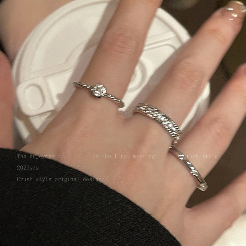 輕奢小眾超閃鑲鑽三件套戒指女ins潮網紅同款食指戒百搭氣質指環