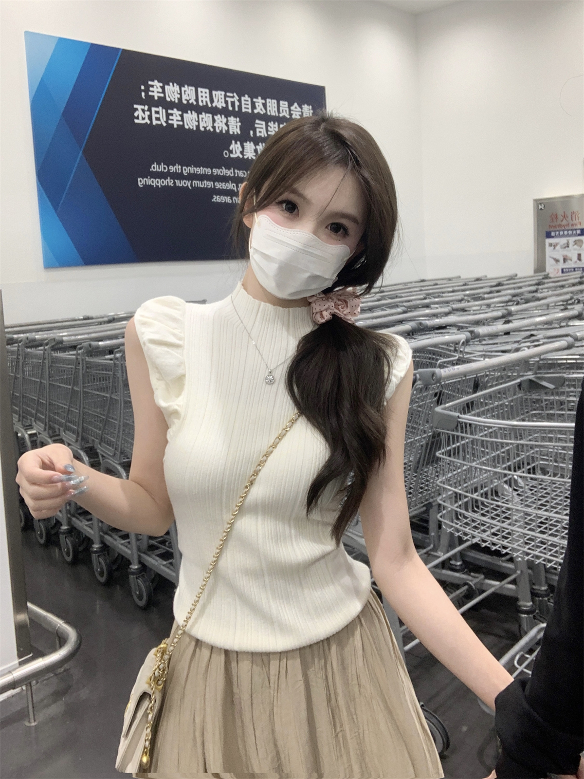 實拍 春夏韓版修身半高領甜美花邊包袖設計感安迪絨針織上衣
