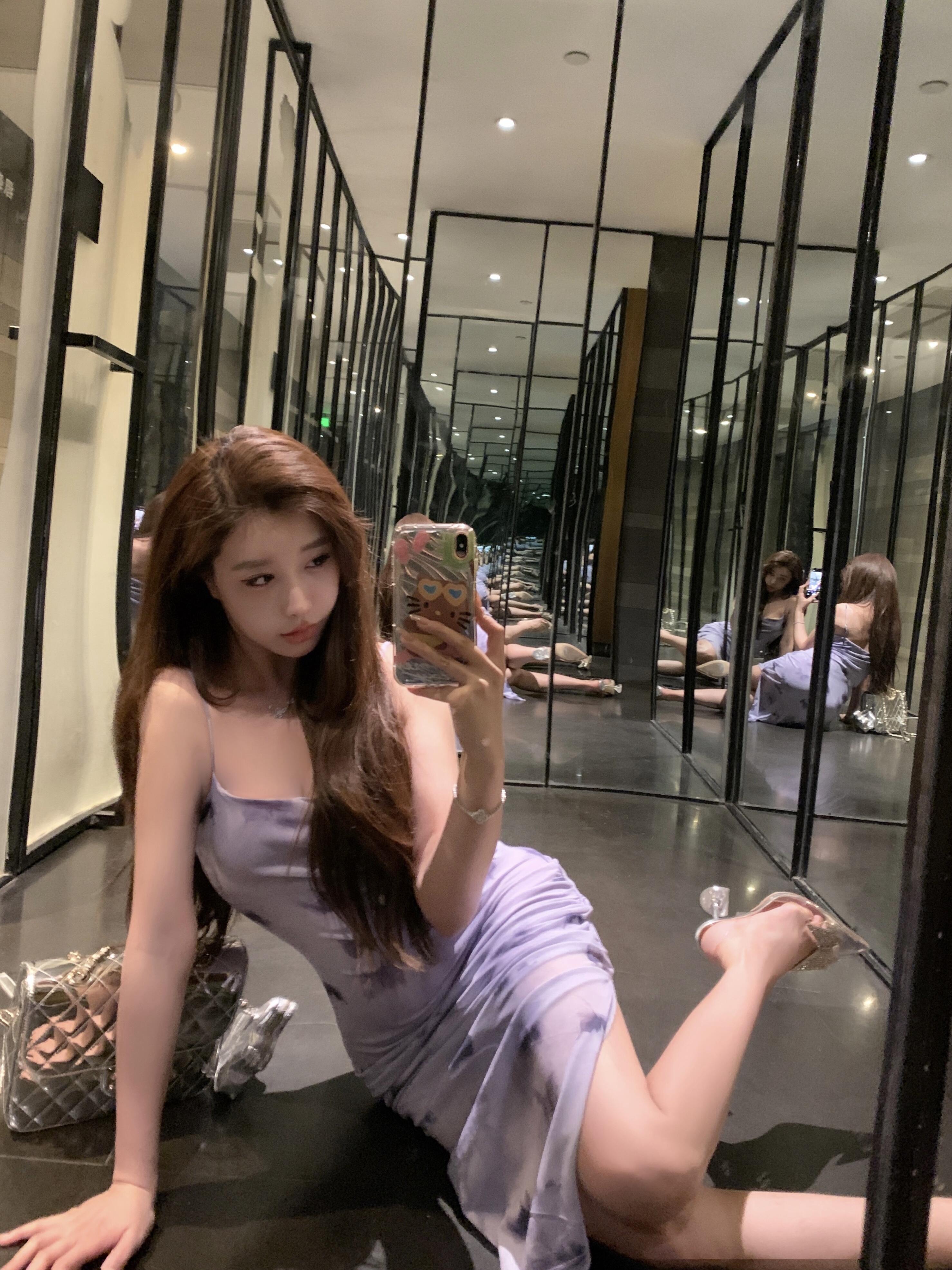 實拍 辣妹蝴蝶印花網紗吊帶連衣裙收腰褶皺彈力包臀裙