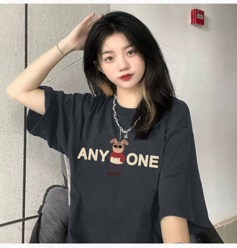 純棉短袖t恤女2024新款夏季美式正肩黑色中性風設計感小眾體恤潮