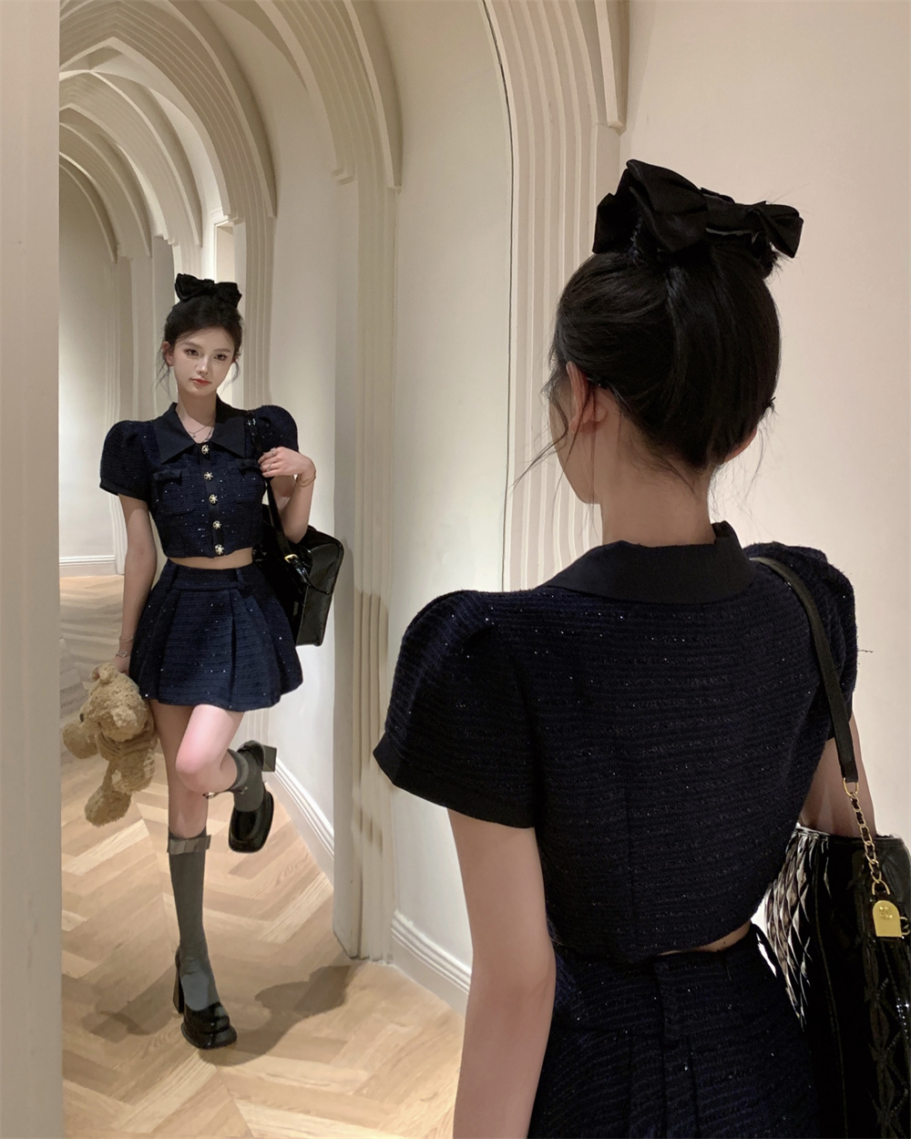 實拍 小香風套裝女夏裝小個子今年流行減齡半身裙子兩件套