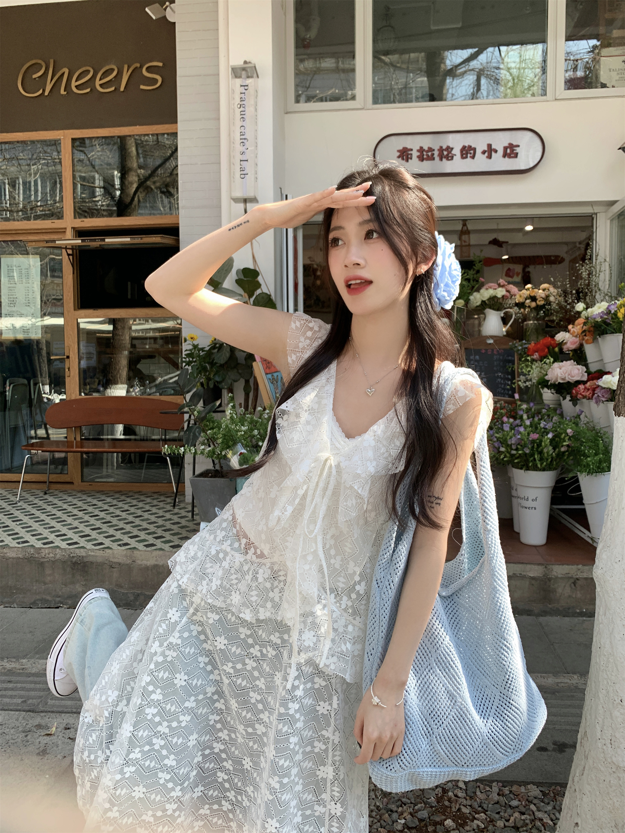 實拍~韓版顯瘦蕾絲無袖連衣裙