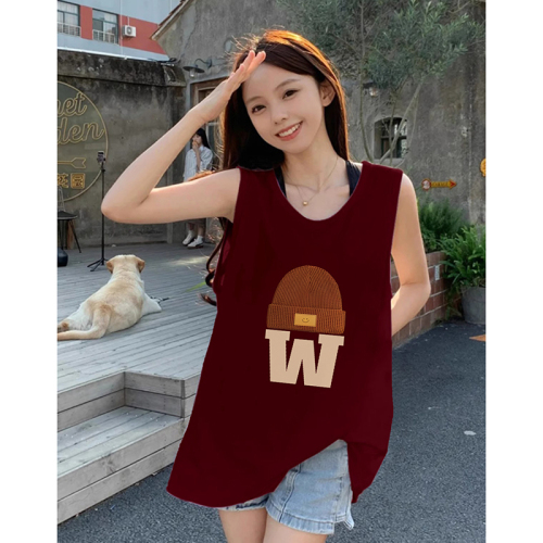 English has been changed B047# official picture 210g rear bag strip spring and summer loose cotton printed sleeveless vest for women