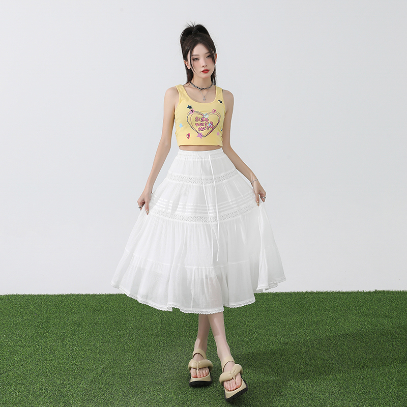 實拍~甜美蕾絲蛋糕裙女春夏2024新款超仙芭蕾風半身中長裙子女ins