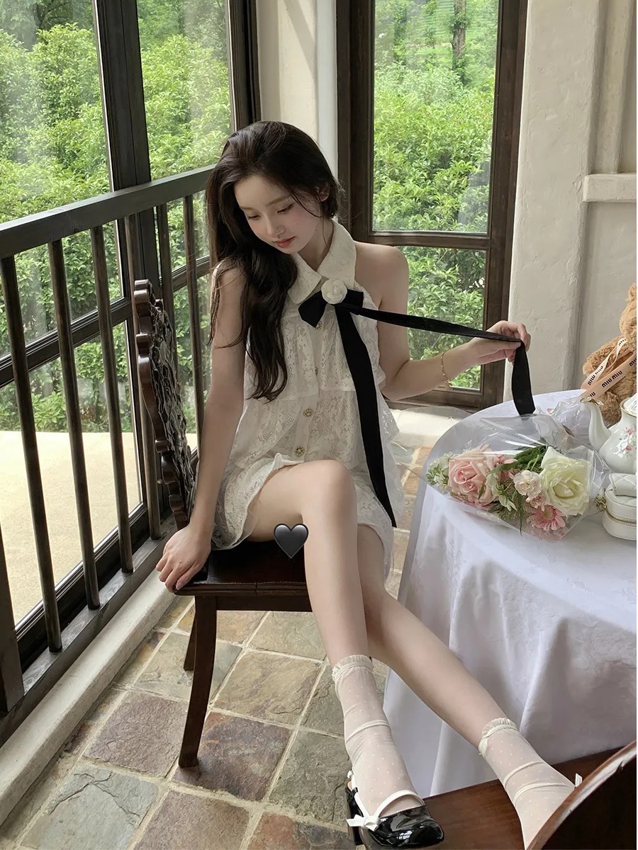 秀款小香奶油系英倫風公主蕾絲繡花蛋糕飄帶連衣裙女甜美超仙裙子
