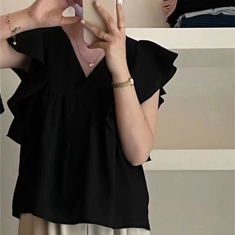 韓國chic大碼女裝寬鬆法式泡泡衫女遮肉顯瘦涼爽娃娃領甜超仙襯衫