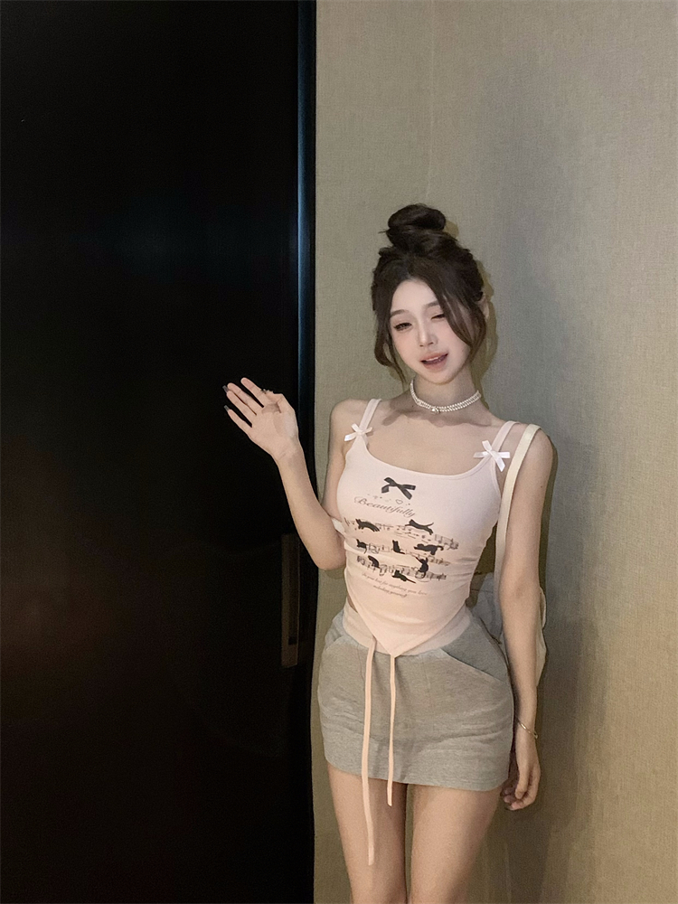 實拍 新款少女的奏響曲小眾抹胸短裙T恤