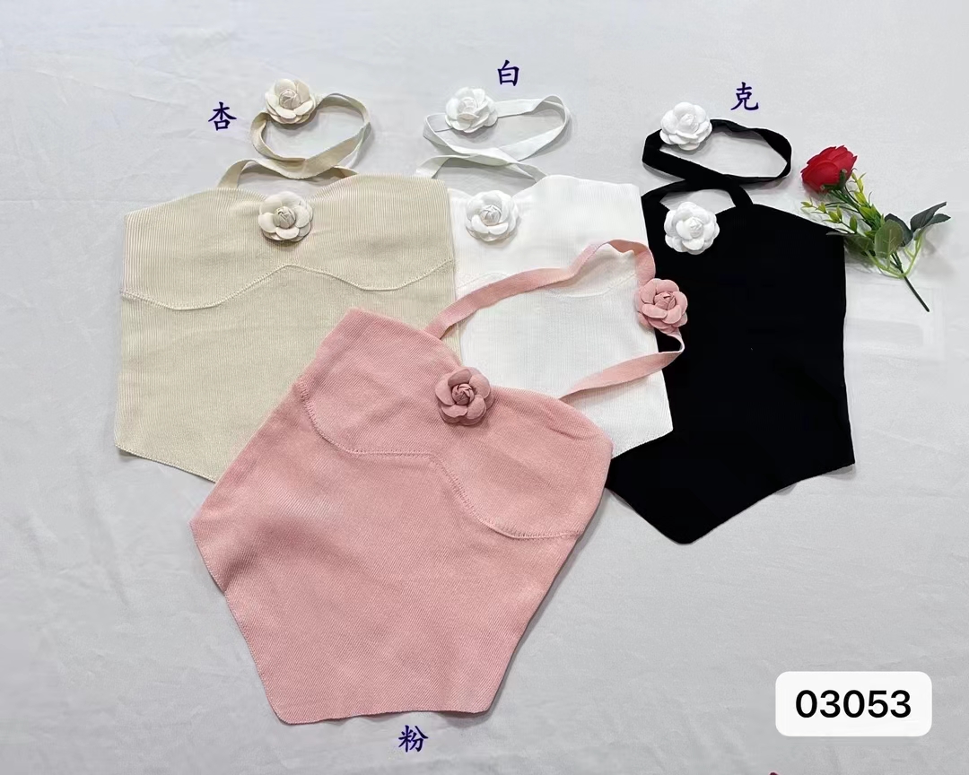 針織大碼女裝純欲性感立體花掛脖抹胸吊帶