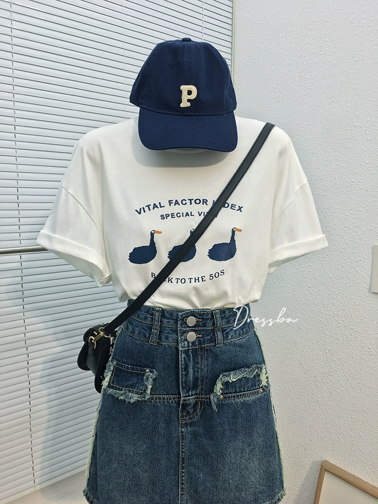官圖 重磅/精梳純棉 後包領 有縫邊 S-XXXL 夏裝短袖T恤女