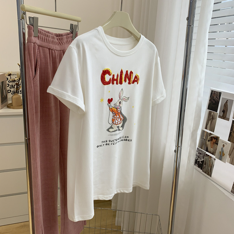 官圖 重磅/精梳純棉 後包領 有縫邊 S-XXXL 夏裝短袖T恤女
