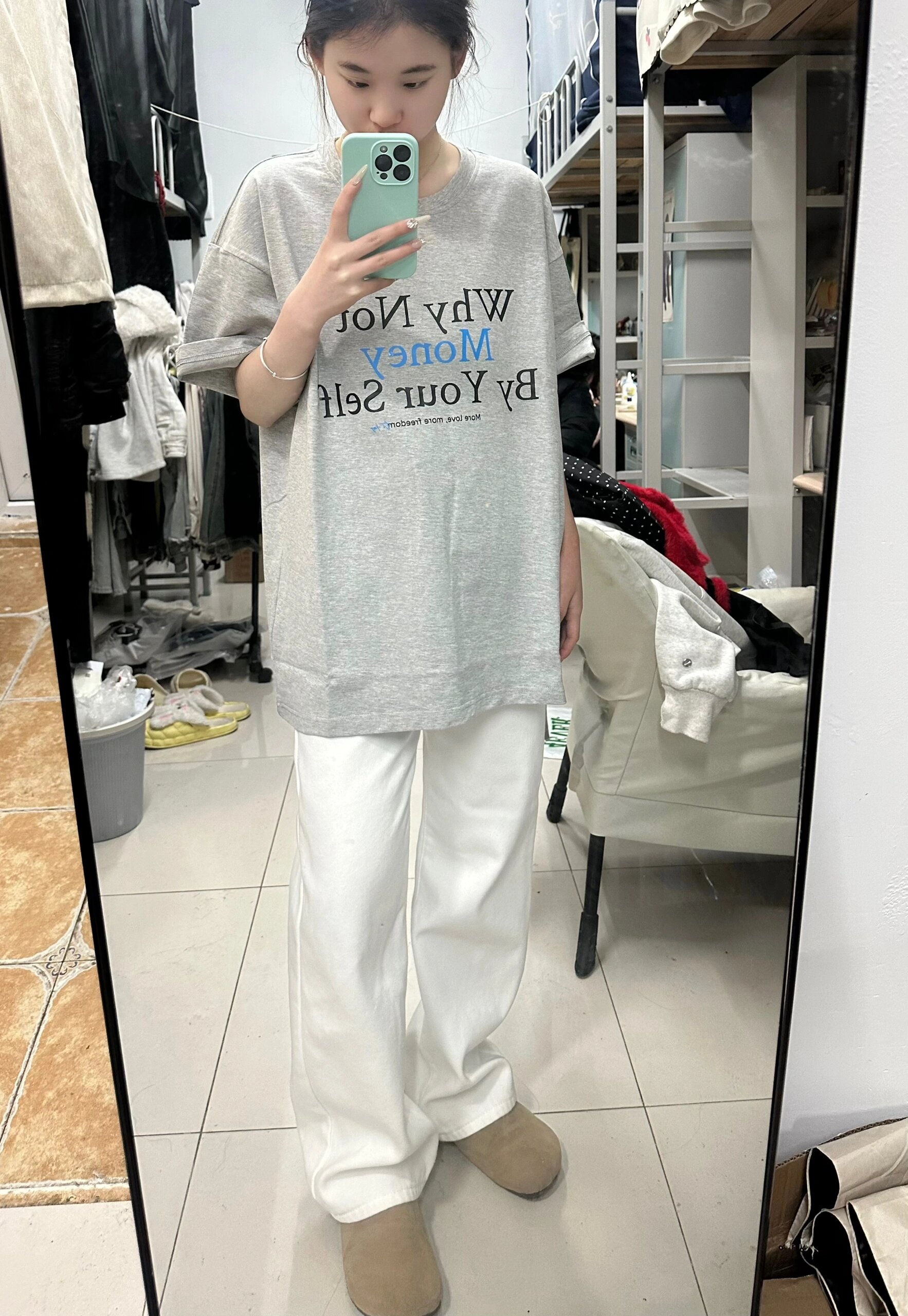 高品質純棉200克精梳緊密100%棉直播同品前印花寬鬆短袖t恤女