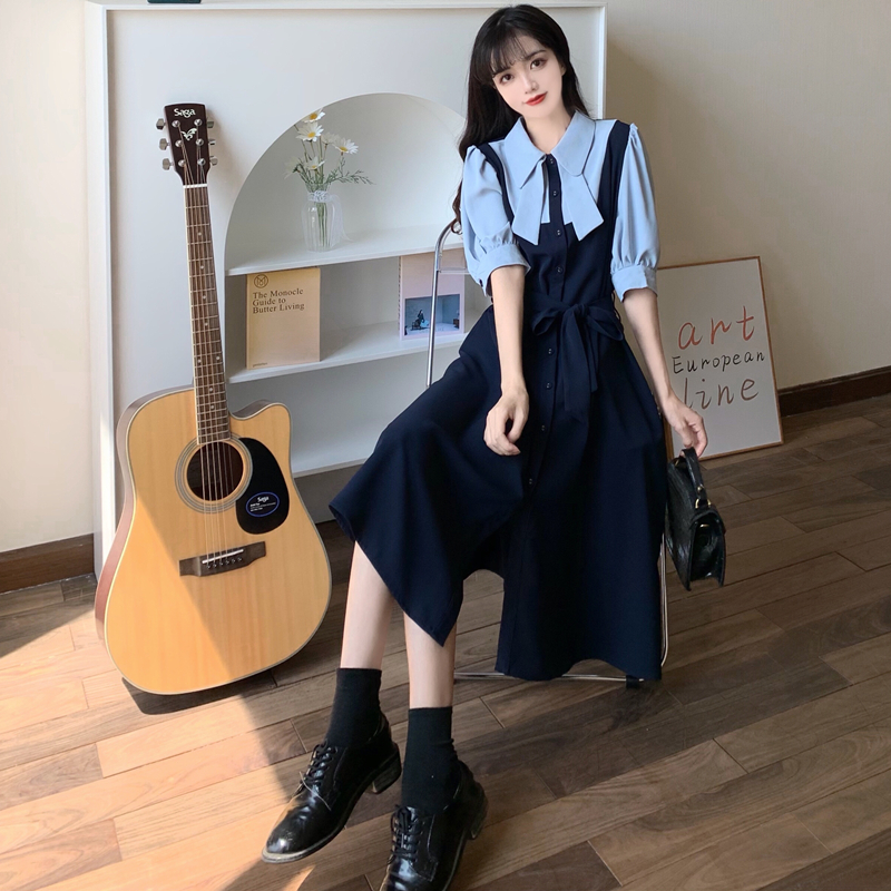 大碼女裝胖MM連衣裙女2024夏季娃娃領甜美雪紡遮肉顯瘦短袖長裙