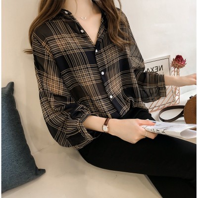 2024早春秋女裝新款chic寬鬆BF格子襯衫女長袖港味上衣韓范襯