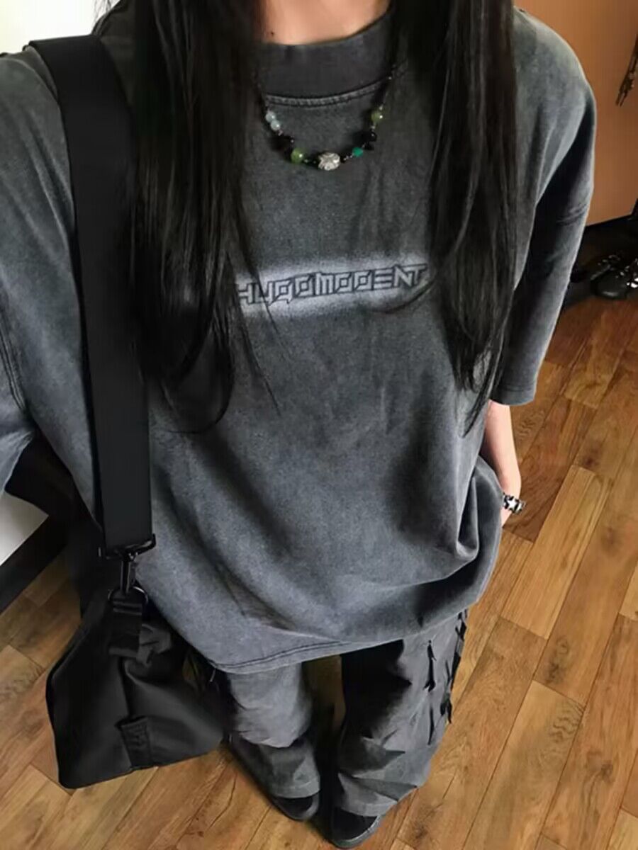 純棉230克21支精梳緊密直播品質水洗做舊前 印花短袖T恤女