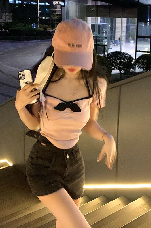 微醺少女心 純欲辣妹蝴蝶結設計感短款上衣女甜美短袖夏