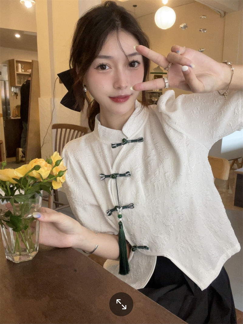 2024夏新款中國風短袖襯衫大碼套裝女半身裙顯瘦減齡遮肉兩件套