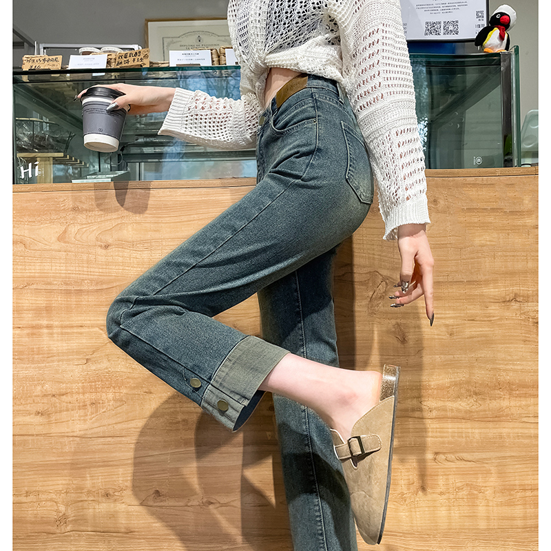 直筒牛仔褲女2024年夏裝新款高腰顯瘦寬鬆小個子八九分法棍煙管褲