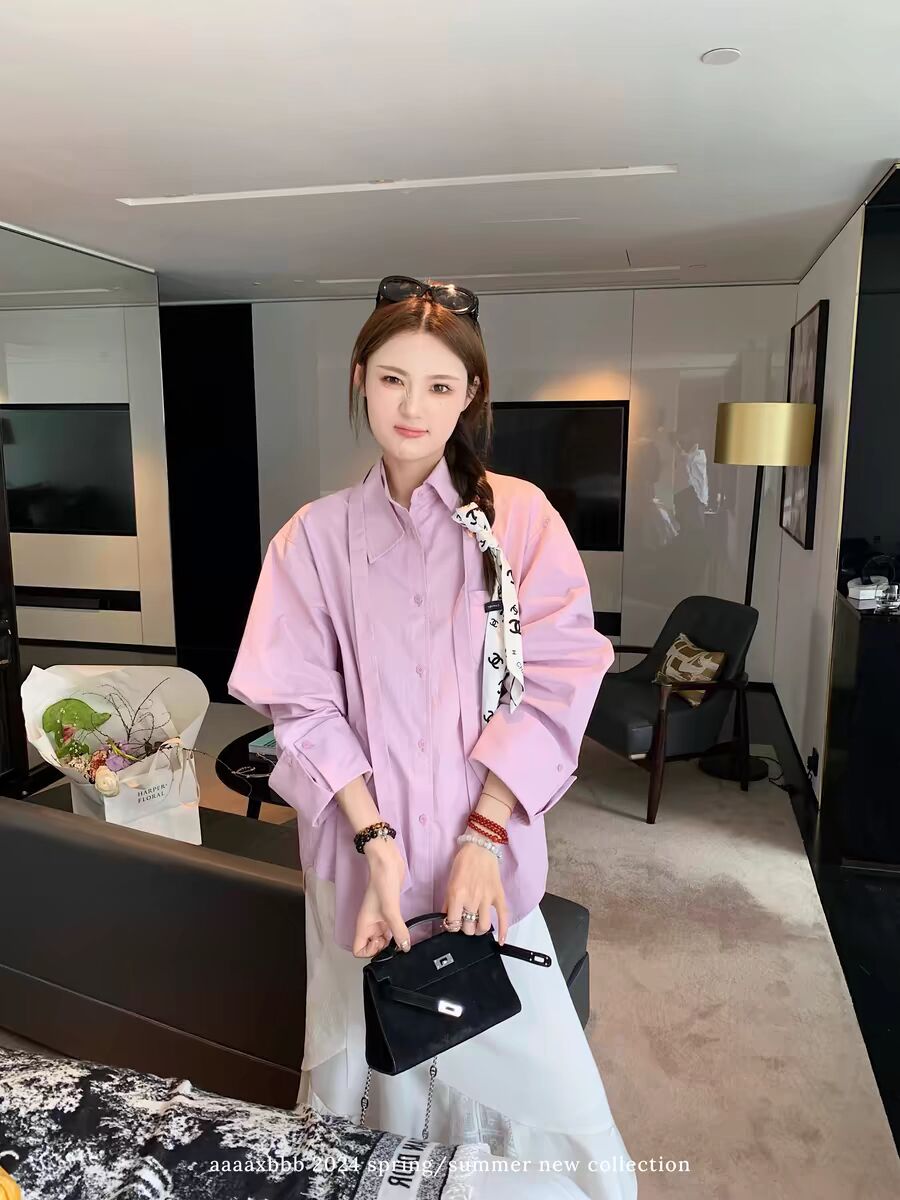 aaaaxbbb 都柏林迷霧 純棉系帶襯衫翻領三色韓系通勤休閒上衣女