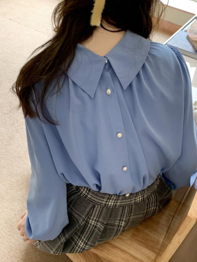 你好卡農 法式兩穿設計感打褶泡泡袖襯衫女秋冬新款寬鬆別致上衣