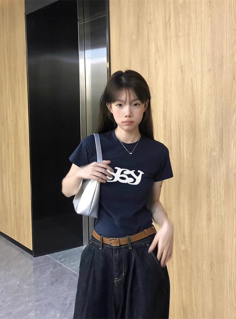 純棉210克40支奧代爾帶彈力直播品質前 印花修身短袖t恤女