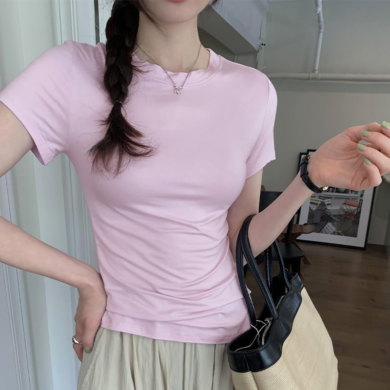 Actual pictures of white round neck short-sleeved T-shirts for women 2024 spring and summer new slim fit casual and beautiful tops