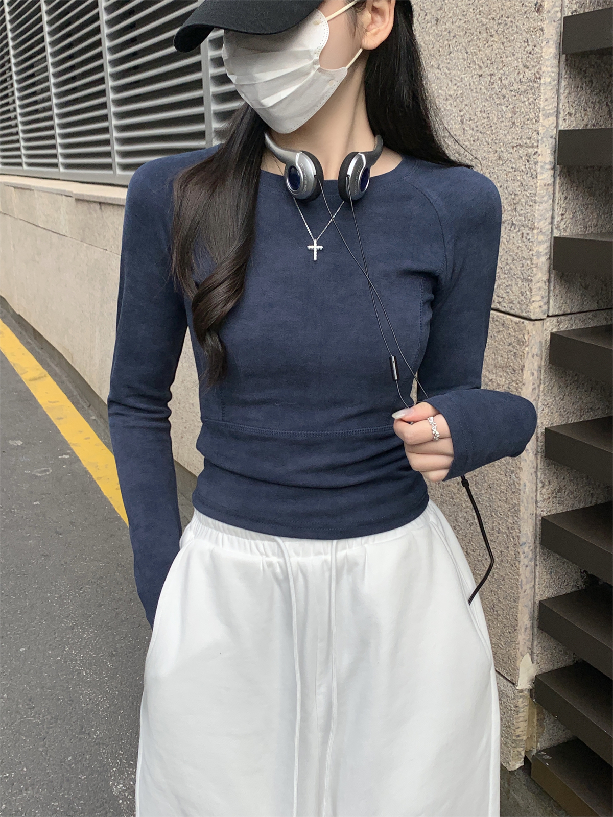 實拍 春季韓版修身插肩辣妹扎染設計感純棉長袖T恤上衣女
