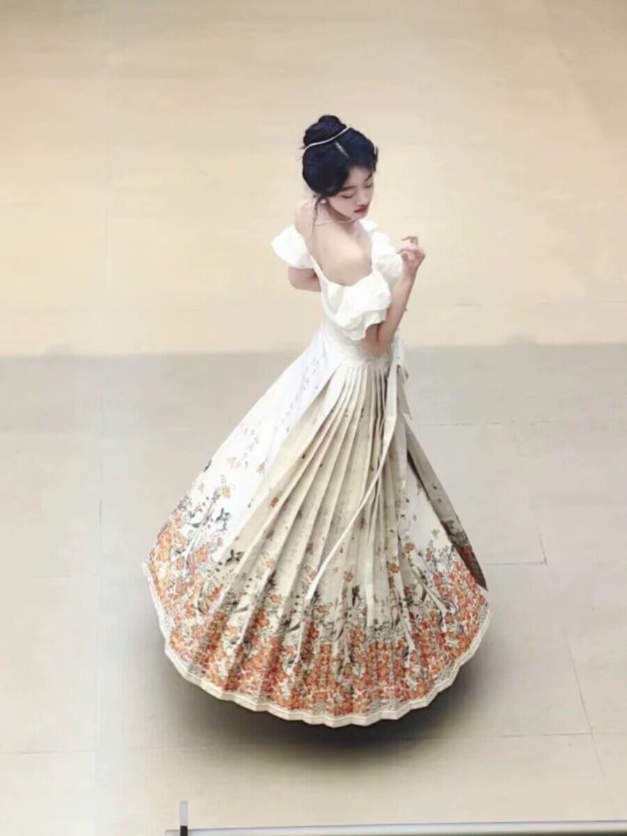 新中式一片式仿妝花漢服馬面裙女夏季小個子高級感改良日常半身裙