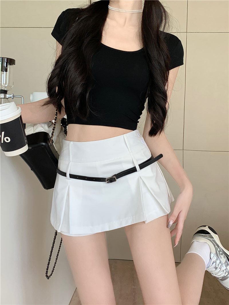 實拍~辣妹西裝短裙a字裙女2024夏季小個子顯瘦半身裙送腰帶