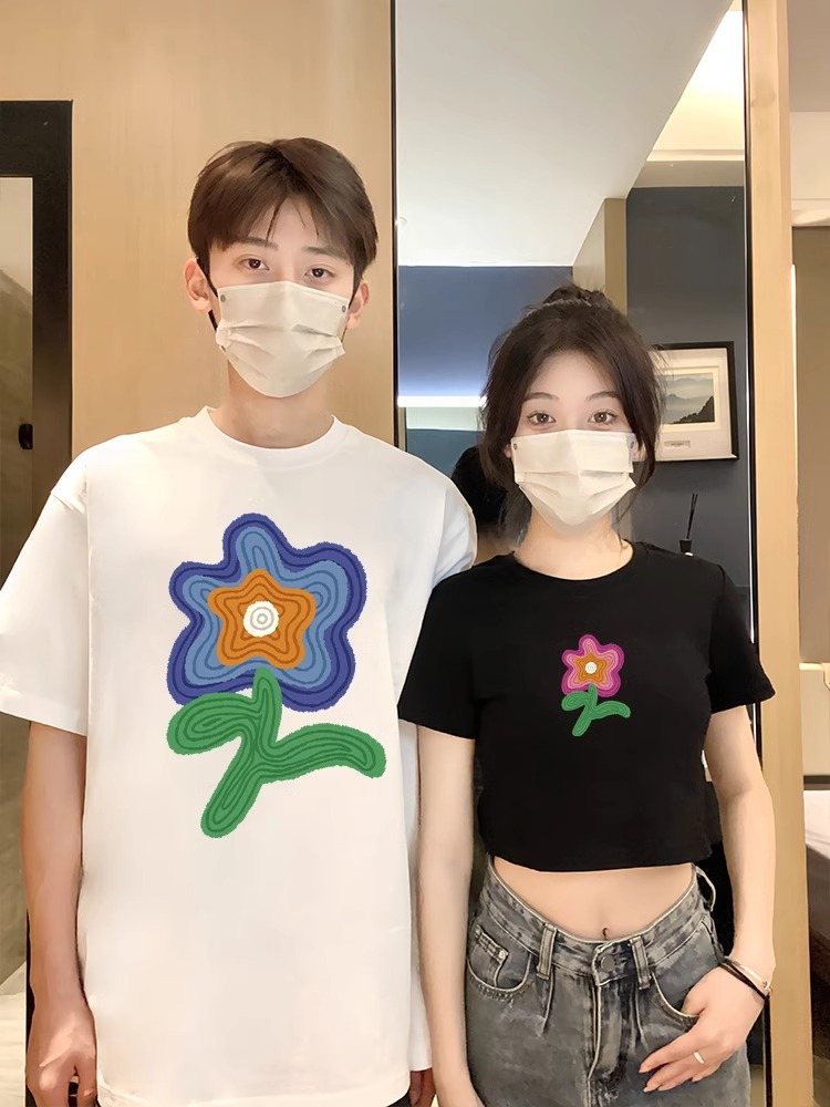夏日多巴胺2024網紅款情侶裝夏季裝t恤衣服一長一短新款穿搭短袖