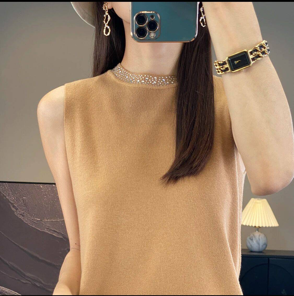 80-160 catties 2024 spring new style 12 needle worsted 6 wool round neck diamond vest 4 colors