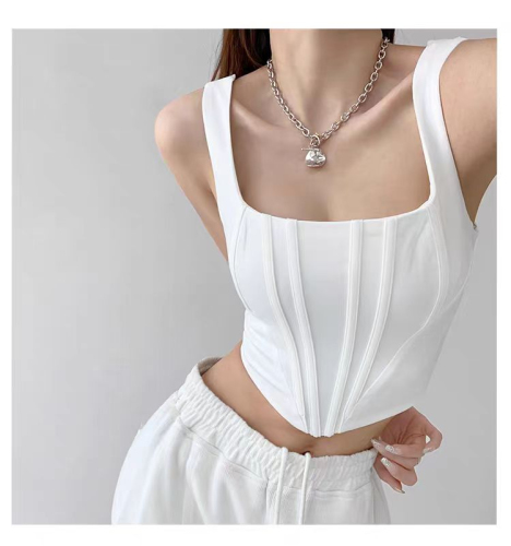 American retro camisole short style with curved slimming waist revealing fishbone bra for women