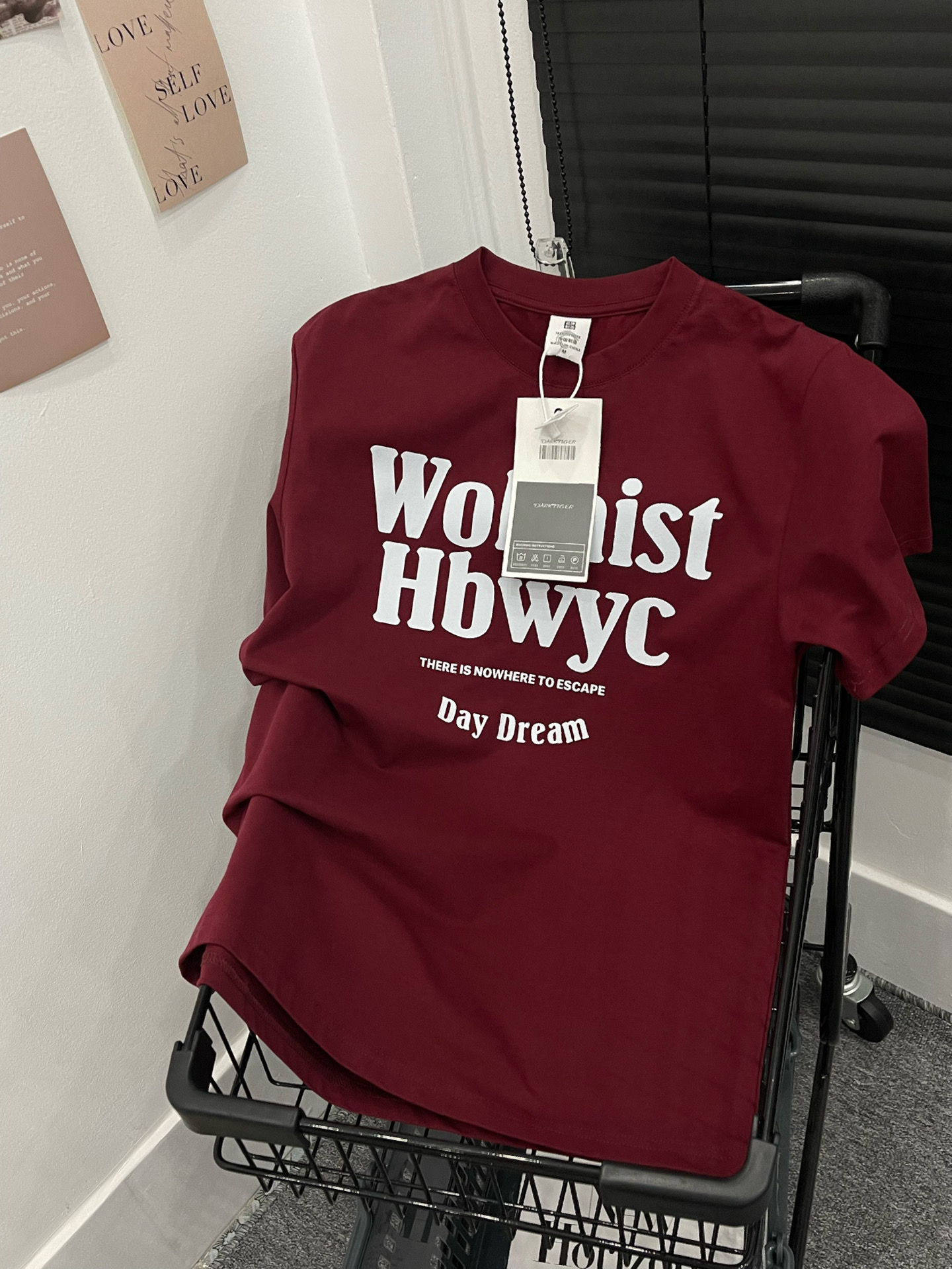 美式復古酒紅色純棉短袖t恤女夏設計感字母印花半袖體恤寬鬆上衣