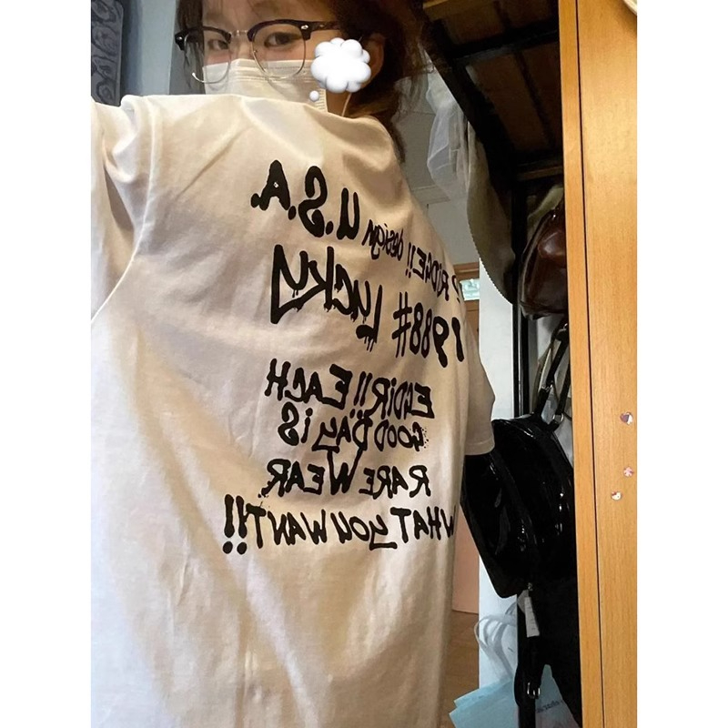 高品質純棉200克精梳緊密100%棉直播同品前後印花寬鬆短袖t恤