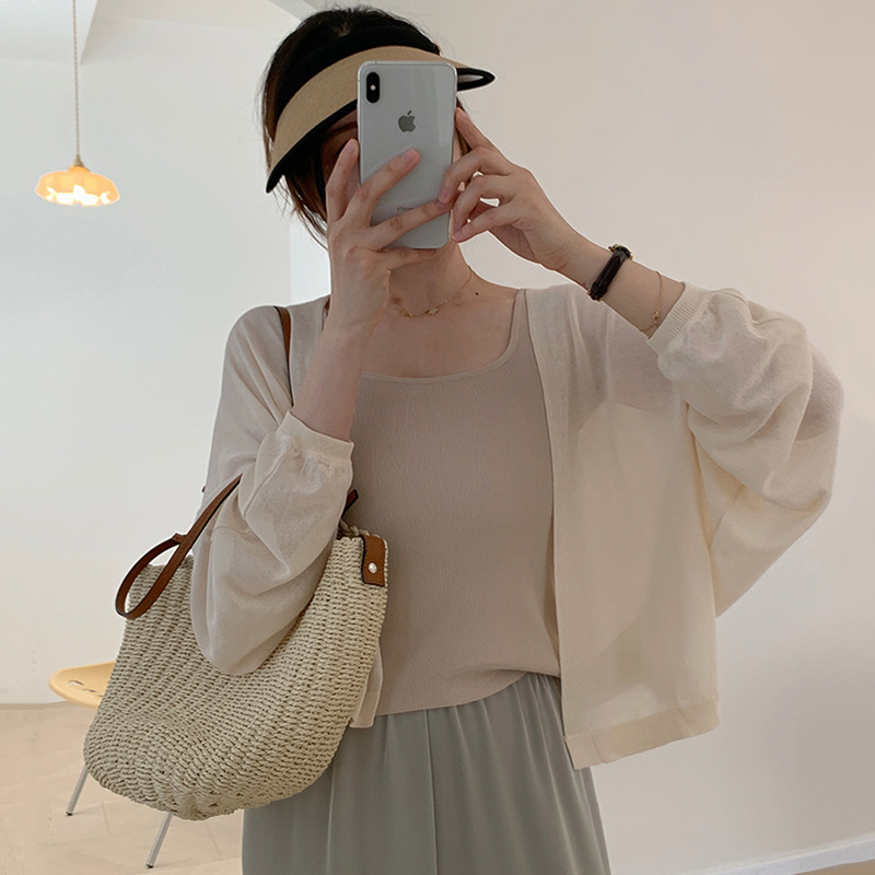 冰絲針織防曬開衫薄款女夏搭配吊帶外搭罩衫寬鬆型短款小坎肩外套