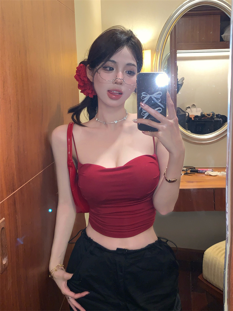 實拍 人間尤物自帶胸墊細肩帶辣妹修身夏季性感吊帶女