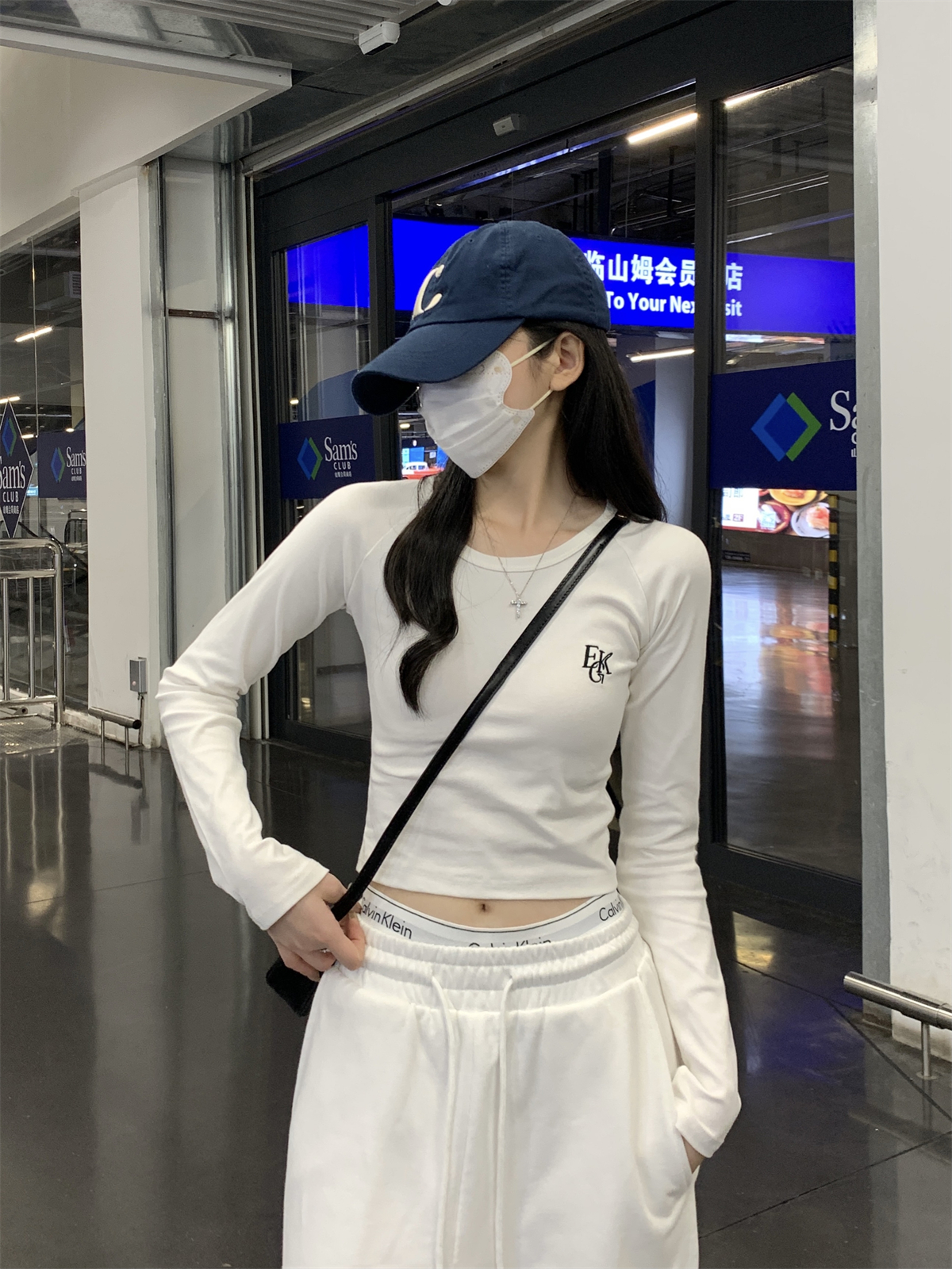實拍 春季韓版修身插肩字母刺繡設計感百搭純棉長袖上衣T恤女