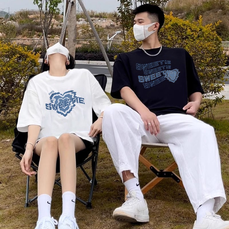 超火不一樣半袖特別的情侶裝夏季男女短袖2024新款T恤一男一女潮