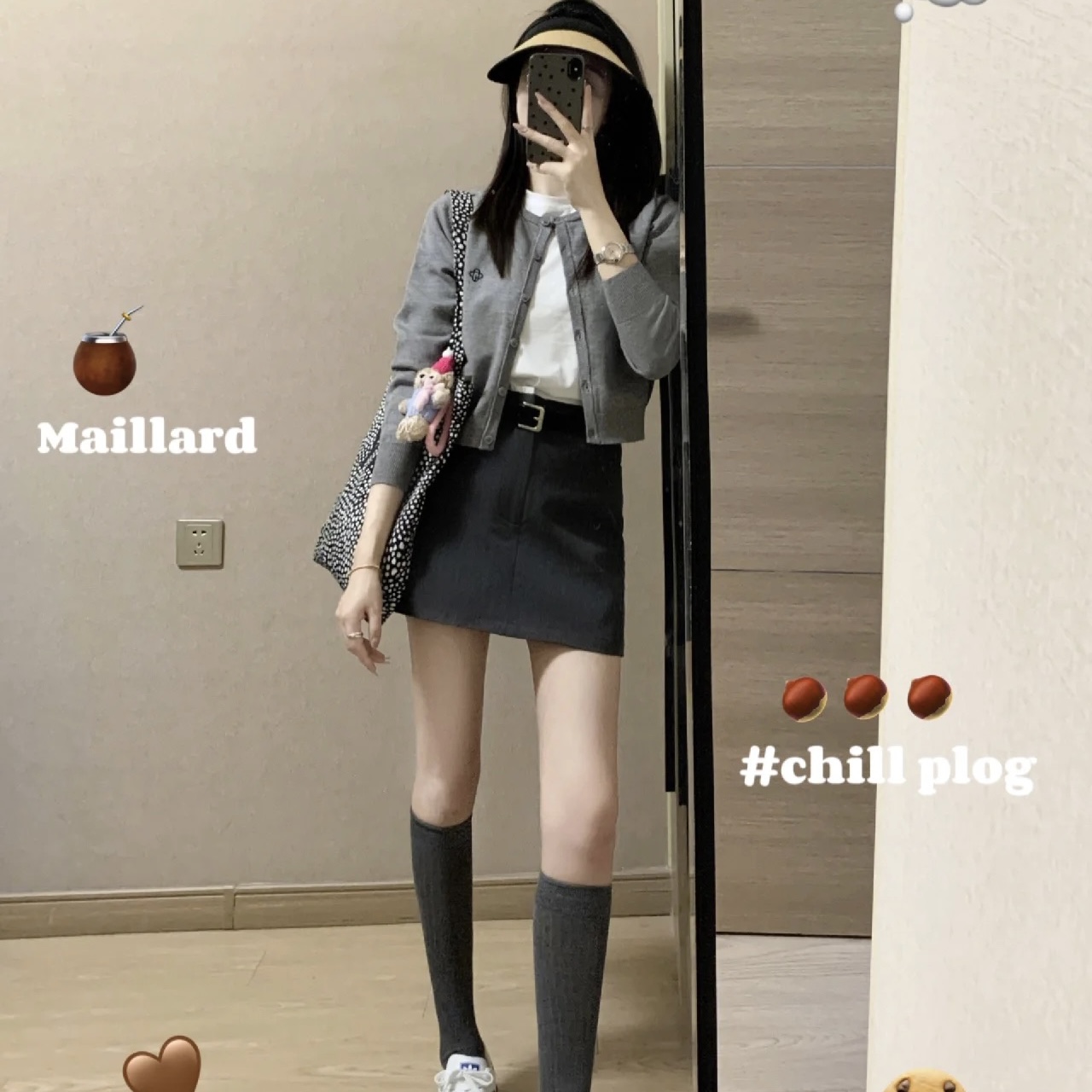 氣質韓系美式學院風灰色針織開衫半身裙套裝女小個子新款早春穿搭