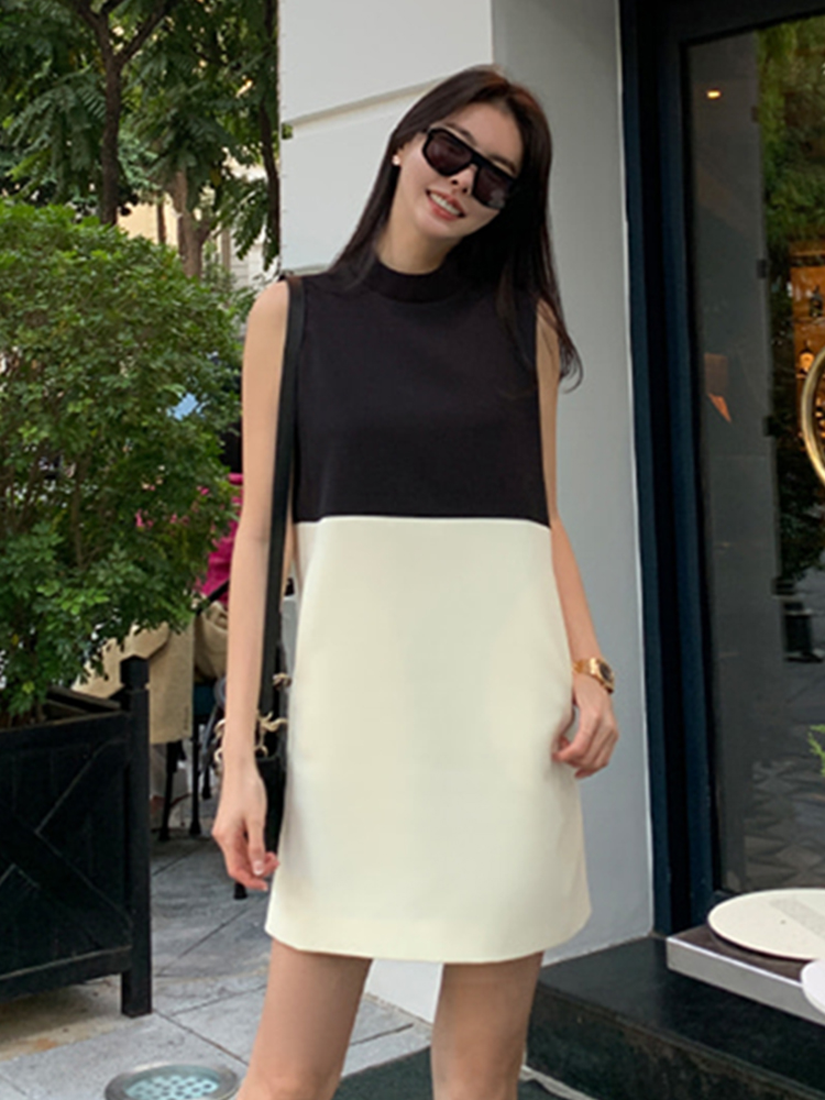 小眾設計拼色背心連衣裙女