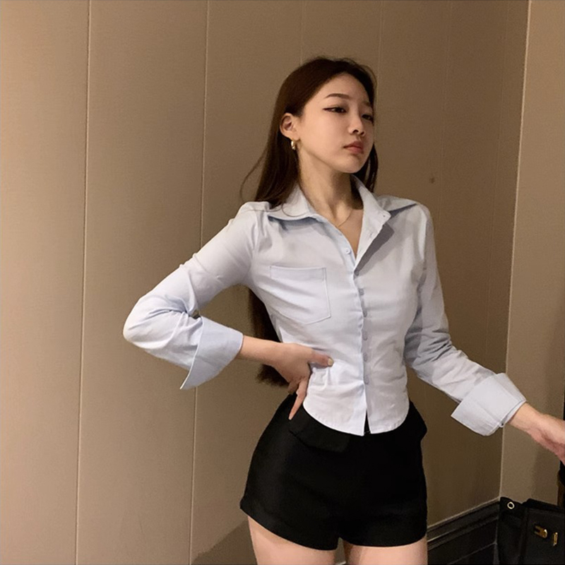 性感jk制服白色襯衫女2024年新款春季長袖設計感小眾修身收腰上衣
