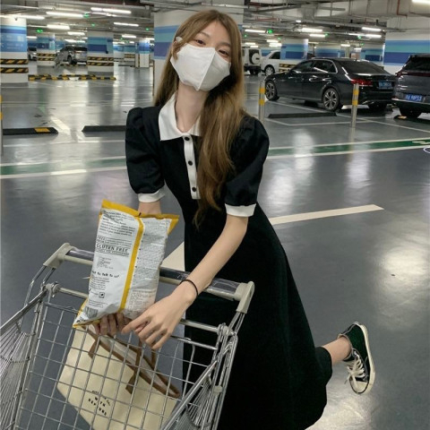 時尚超火學院風連衣裙夏季新款polo領甜美初戀寬鬆顯瘦氣質裙子