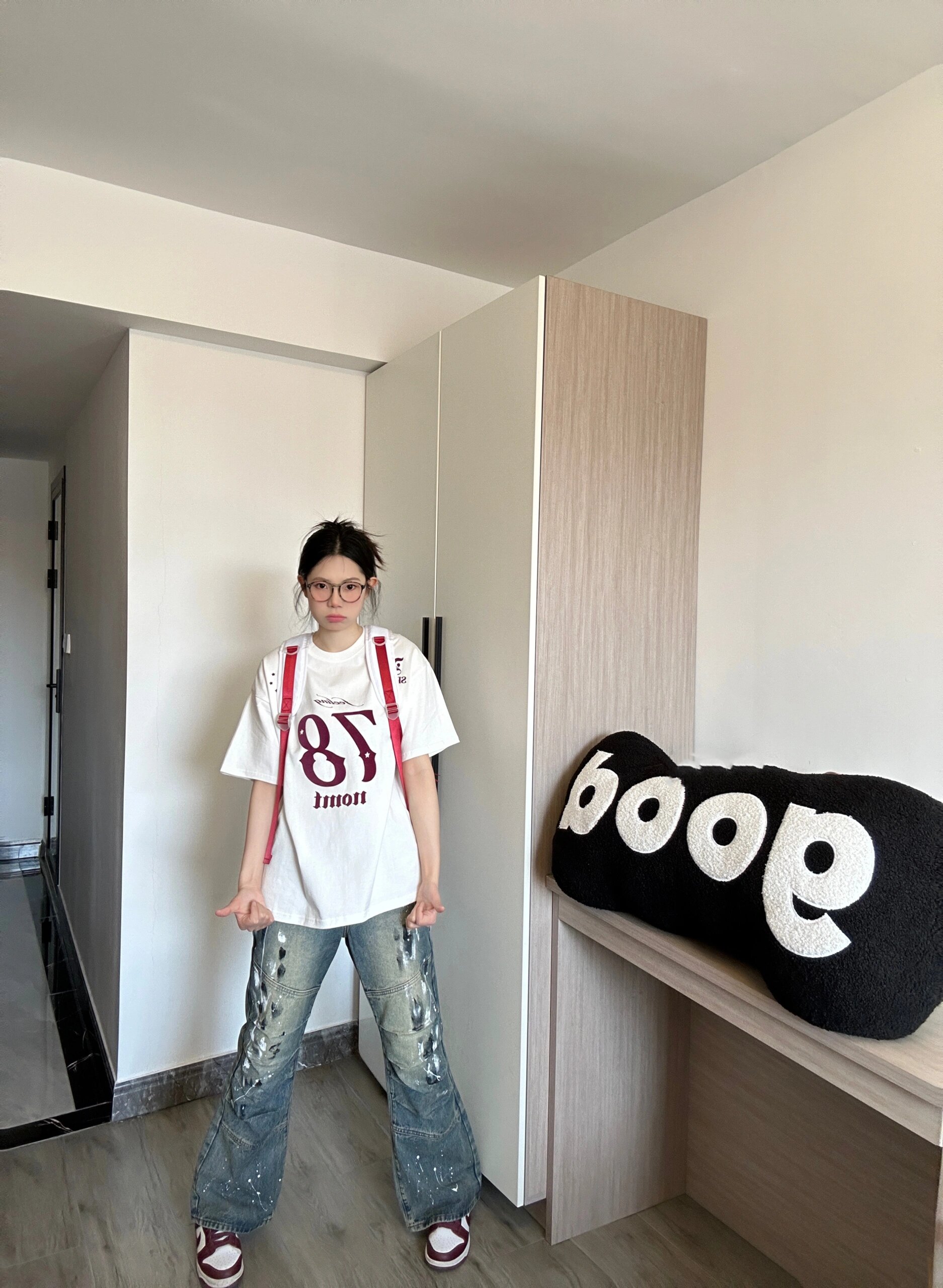 高品質純棉200克精梳緊密100%棉直播同品前印花寬鬆短袖t恤女