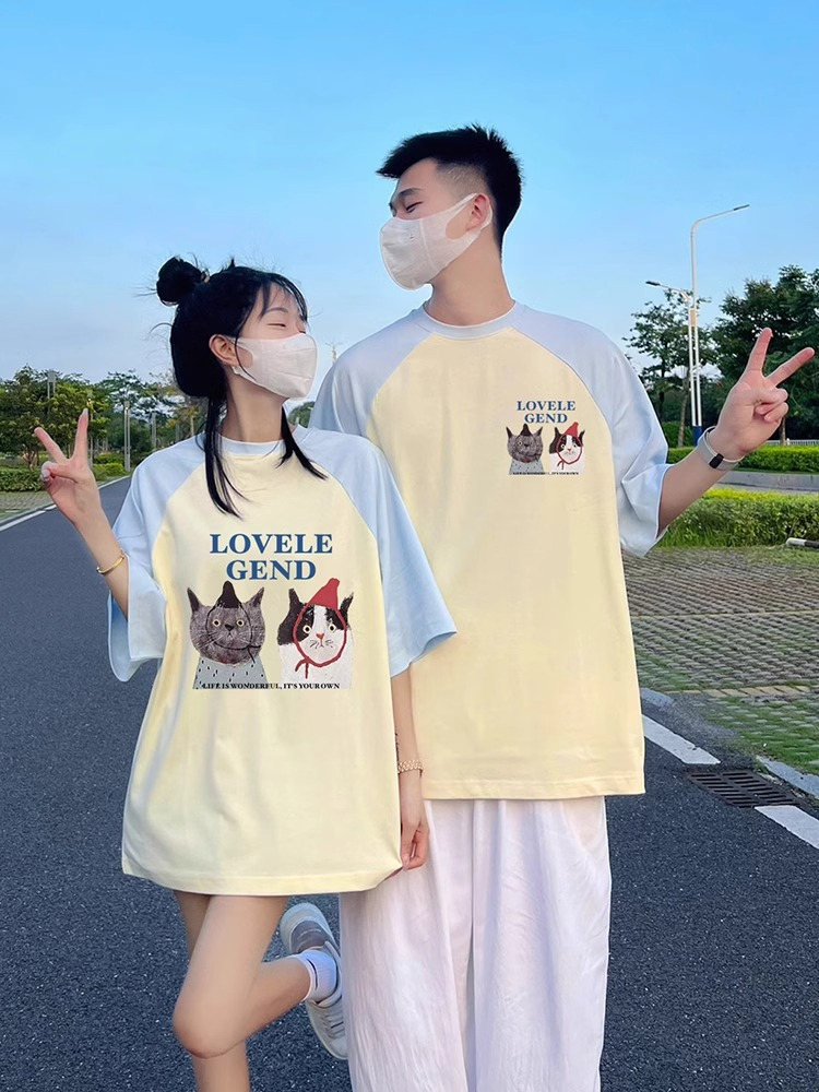 情侶裝夏裝夏季短袖roora高級感不一樣網紅t恤插肩袖潮牌2024新款