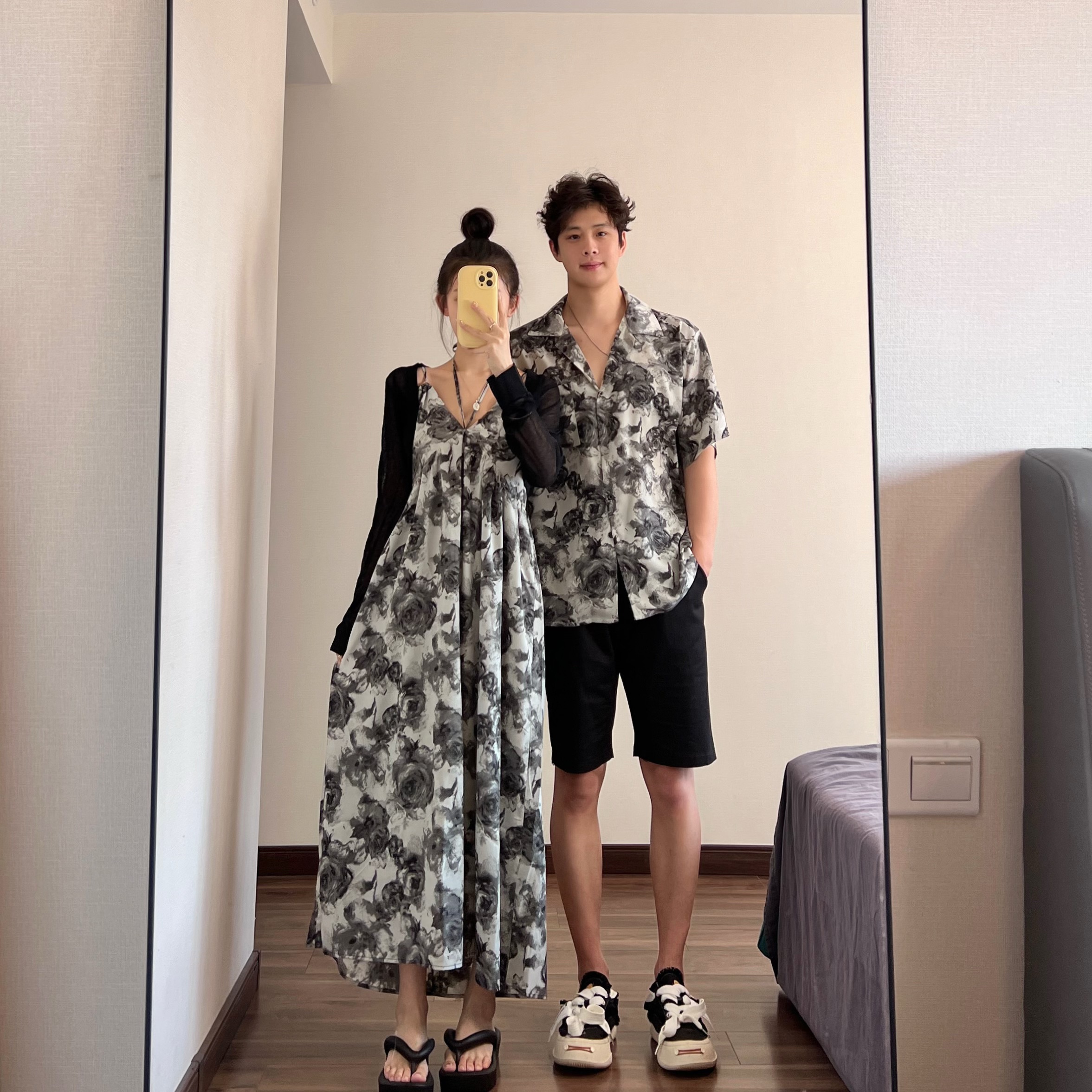 實拍#出貨中#情侶裝夏季襯衫吊帶裙連衣裙海邊沙灘度假風一衣一裙