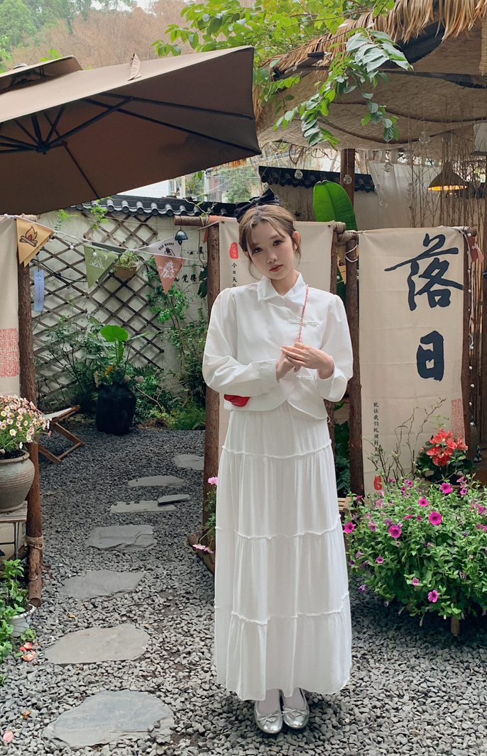 實拍新中式改良版國風盤扣襯衣女春夏小眾百搭純色長袖上衣