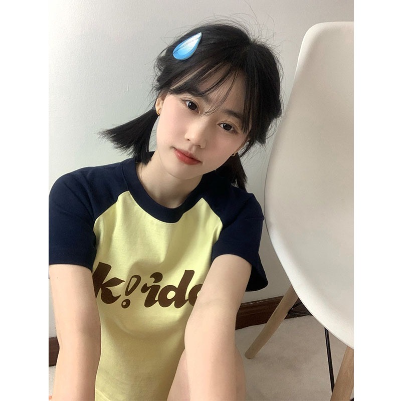 日系甜美可愛正肩短袖T恤修身顯瘦百搭夏季新款休閒上衣女ins